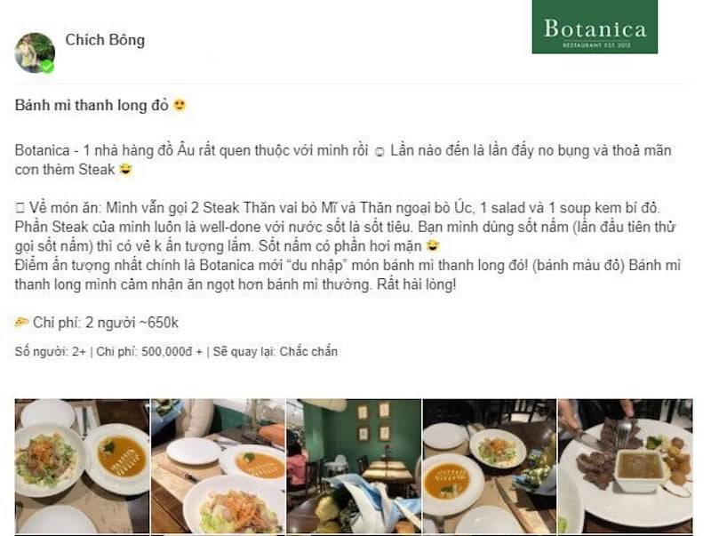 Buổi hẹn hò ngọt ngào tại nhà hàng Botanica Restaurant ở Hà Nội
