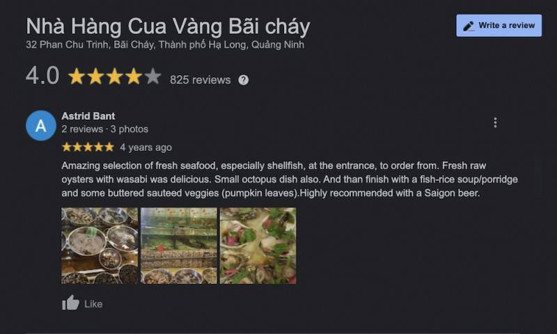 Nhà hàng Cua Vàng Bãi Cháy – Nhà hàng duy nhất ở Việt Nam có món này